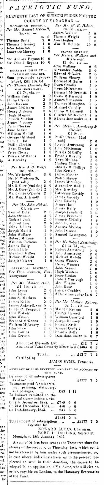 Monaghan Patriotic Fund 11th List
